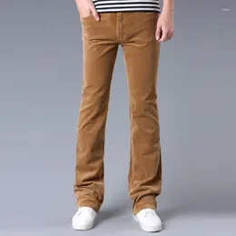 Herenbroeken Koreaanse stijl mannen zakelijk informele corduroy pant plus size high taille gepatchte bell-bottom laars gesneden been jeans broeken bruin