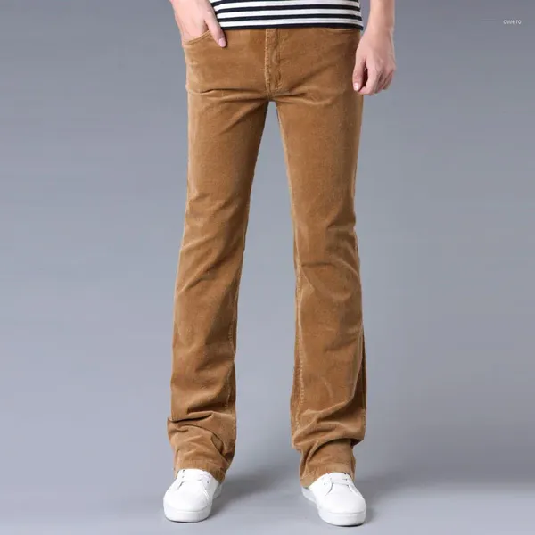 Pantalon masculin style coréen homme affaires décontractée évasée en velours côtelé pantalon plus taille haute taille botte-fond bottom botte coupé en jeans pantalon marron marron