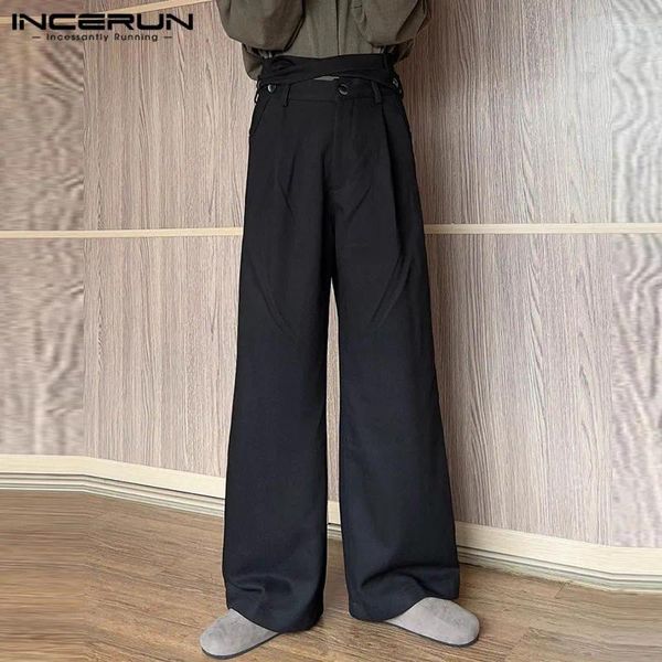 Pantalones para hombres de estilo coreano pantalones de la moda diseño cruzado de la cintura alta larga pantalones de pierna recta s-5xl incerun 2024