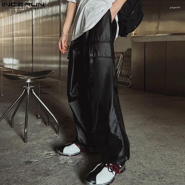 Pantalon masculin pantalon de style coréen pantalon à tube droit en vrac pantalons décontractés tissu brillant grand jogger de poche s-5xl incerun 2024