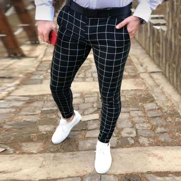 Pantalones de hombre Versión coreana Slim Men Plaid Casual Pantalones Street Teenagers Male Four Seasons Traje formal de alta calidad