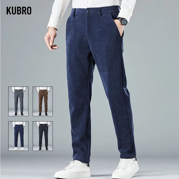 Pantalones para hombres KUBRO Otoño Pantalones casuales a rayas de alta calidad Estiramiento para hombres Moda gruesa Elegante Pantalones rectos de negocios Tallas grandes 28-38 231017