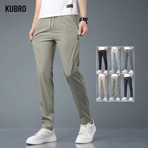 Pantalon masculin Kubro Ice Silk Mens 2023 Summer Black Grey Business Casual Outdoor Elastic Breathable Straight Jame Sports Q240429