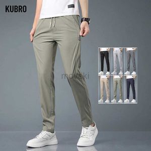 Herenbroek Kubro Ice Silk Mens Pants 2023 Zomer Zwart grijs Dunne zakelijke zakelijke broeken Outdoor Elastabele ademhabele rechte been Zittersbroek D240425