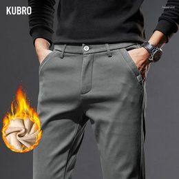 Herenbroek KUBRO Koreaanse stijl herfst winter mode fleece warm casual zakelijk slanke elastische rechte broek grote maat 28-38
