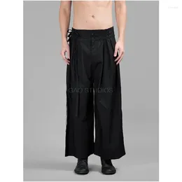 Pantalon masculin à lacets plus taille déconstruite pantalon recadré concepteur original silhouette de filet noir noir