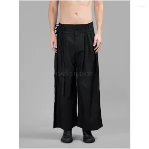 Pantalones para hombres Lace-up talla grande pantalones recortados diseñador original de borla negra suelta silueta