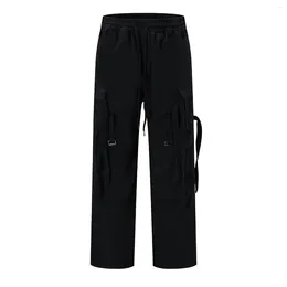 Calças masculinas lacible múltiplos bolsos cinto decoração 2023 cordão casual outono inverno esporte homens mulheres calças sólidas