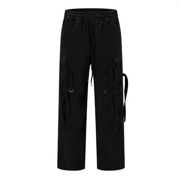 Pantalon pour hommes Lacible Multiples poches Ceinture Décoration 2023 Cordon Casual Automne Hiver Sport Hommes Femmes Pantalon solide