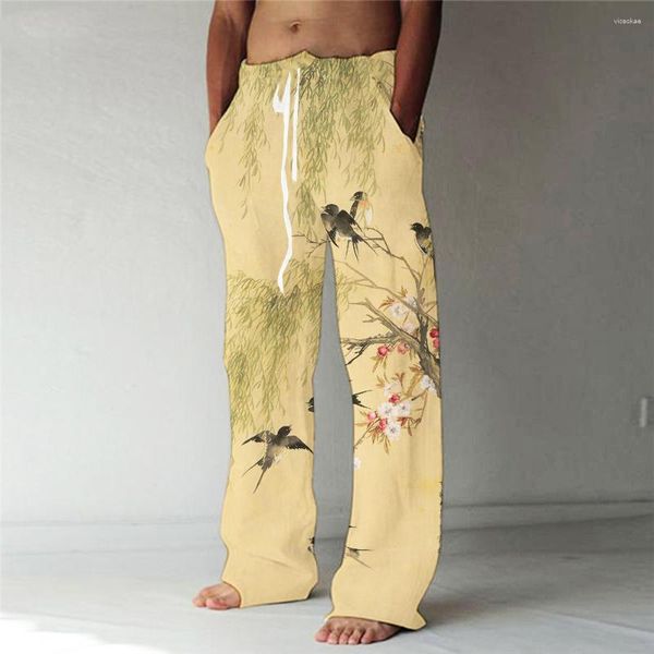 Pantalones de hombre Patrón de paisaje Pantalones rectos Estampado 3D Diseño de cordón elástico Bolsillo delantero Paisaje de playa Comodidad gráfica