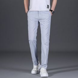 Pantalon homme Lansboter Bleu Printemps Et Été Coton Lin Respirant Casual Slim Fit Pantalon Noniron Straight 230705