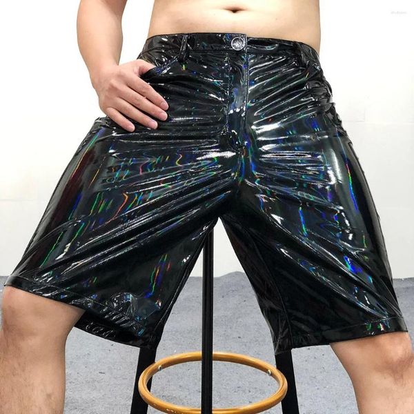 Pantalon pour hommes grand baggy boîte de nuit performance élastique cuir verni souple été coloré miroir brillant lâche