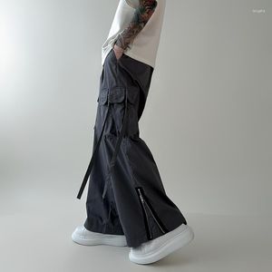 Pantalon pour hommes grande poche cargo fermeture éclair conception fendue tube droit ample décontracté jambe large pantalon streetwear Y2k