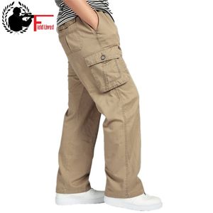 Herenbroek Grote maat Big 4XL 5XL 6XL Plus Zomer Mannen Elastische Taille Multi Pocket Lange Baggy Straight Cargo Jogger Broek Mannelijk 210709