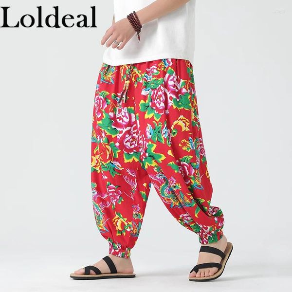 Pantalones para hombres flores de gran tamaño floral suelto de chándal de pierna ancha