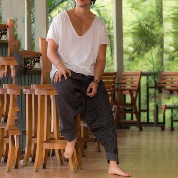Pantalon homme grande taille élastique décontracté hippie nationalité imprimer ample Long sarouel pantalon Aladdin Alibaba