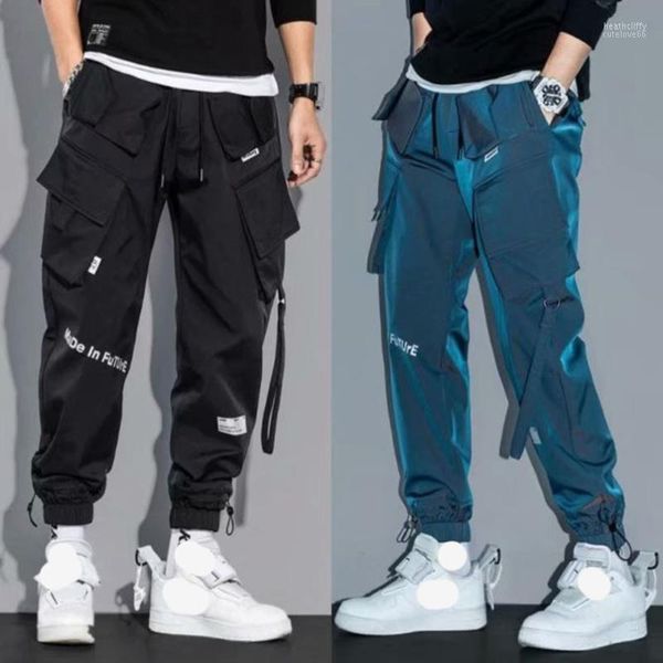 Pantalones de hombre con cintas láser, multibolsillos, Cargo, para hombre, Harajuku, pantalón de chándal informal, ropa informal estilo Hip Hop, Joggers Techwear 2023, Heat22 para hombre