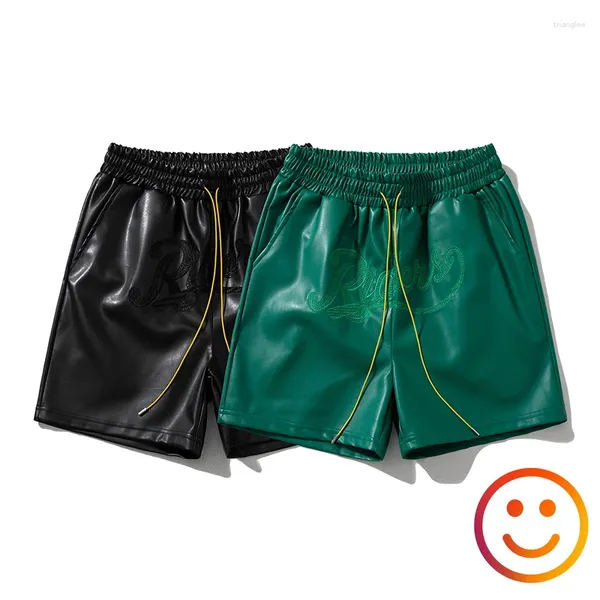 Pantalons pour hommes Cuir Noir Rouge Vert Borad Shorts Poches 2024 Été Hommes Femmes Haute Qualité Jaune Cordon Plage Shortpant Breeches