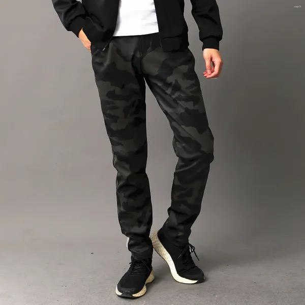 Pantalones de hombre Cuero Elástico Cintura Jogger PU Pantalones de motocicleta Biker's