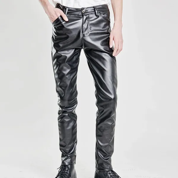 Pantalon pour hommes pantalon en cuir quotidien high stretch high folide personnalité homme couleur solide