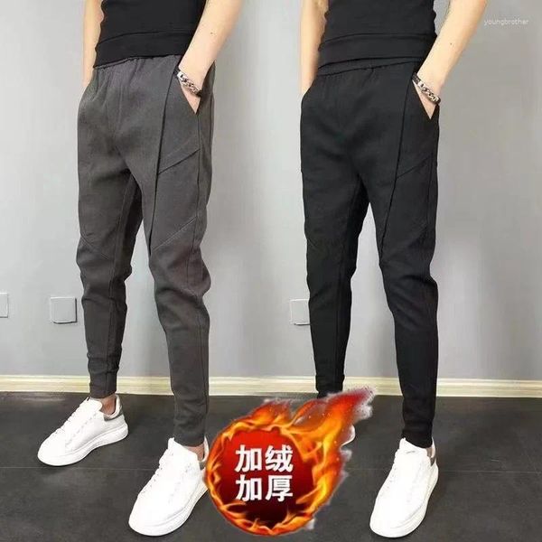 Pantalons pour hommes LeCasual Plus Fleece 2024 Automne Hiver All-Match Confortable Épais Slim Crayon Pantalon Coréen Mode Ma Vêtements