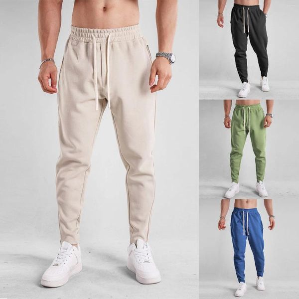 Pantalons pour hommes Sports de loisirs Sports de plein air Casual pour hommes Automne Hiver Coton Sous-vêtements longs Slim Pied Bouche Zipper Tie Harajuku Trous