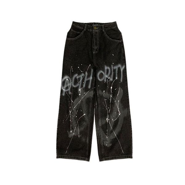 Pantalons pour hommes Lettre Imprimer Baggy Jean Vêtements High Street Vintage Hip Hop Distressed Waisted Femme Casual 230617