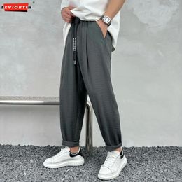 Pantalon pour hommes Leviortin Style coréen Droit Coton Lin 2024 Été Couleur unie Polyvalent Confortable Pantalon à cordon