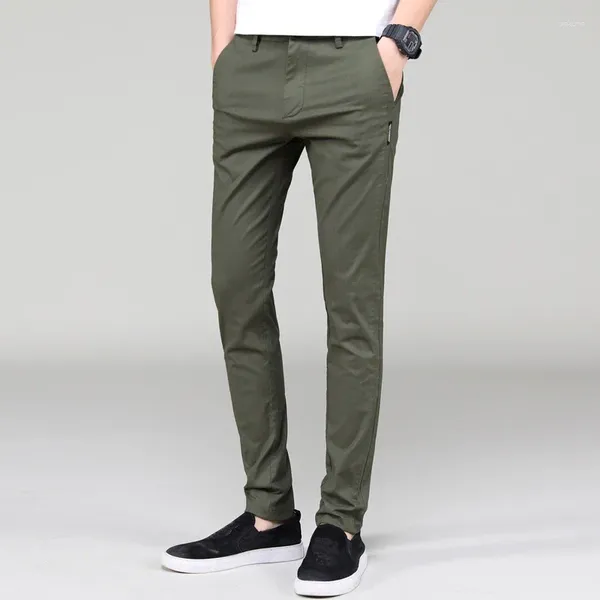 Pantalon homme léger décontracté coupe ajustée classique pantalon droit été coton Joggers solide armée vert Stretch mâle
