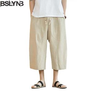 Pantalon homme Pantalon de plage en lin coupe ample Saruel japonais couleur unie longueur mollet YQ240115