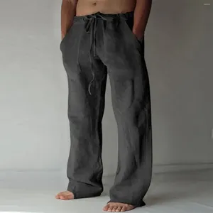 Pantalons en lin pour hommes, vêtements contemporains, confortables, de qualité, doux, couleur unie, avec poche, cordon de serrage, décontracté