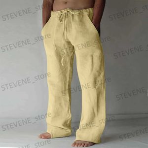 Pantalons pour hommes Vêtements en lin pour hommes Contemporain Qualité confortable Pantalon de couleur unie en lin doux avec cordon de serrage Pantalon décontracté T240326