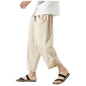 Pantalon pour hommes en lin Harlan léger taille élastique jambe large décontracté plage ample M 1