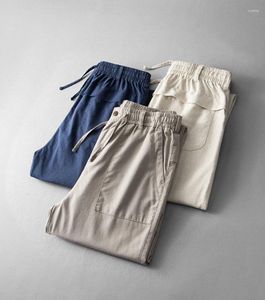 Pantalones para hombres Lino de la cintura alta y liviana Hombres de verano 2024 Ropa delgada pantalón de algodón suelto Banda elástica Trabajo Vintage pantalón