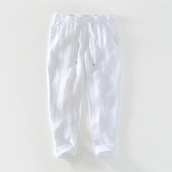 Pantalon Homme Lin Homme Taille élastique Couleur unie Simple Basique Décontracté Ample Été Mode Blanc Nature Bruyant Respirant Pantalon