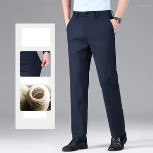 Pantalon masculin en lin couleurs solides décontractées pour le printemps été 2024 et la jambe droite de la jambe droite lâche costume bleu marine bleu
