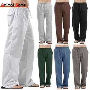 Pantalons pour hommes en lin large pantalon coréen surdimensionné linge de maison Streetwear mâle printemps été Yoga vêtements décontractés pantalons de survêtement 221117