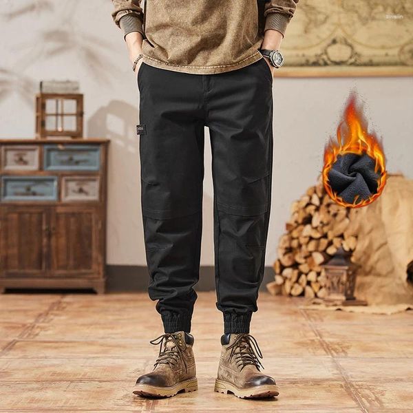 Pantalons pour hommes Lâche Cheville Longueur Polaire Salopette Hommes Streetwear Mode Casual Harem Hiver Couleur Solide Épaissie Pantalon Chaud