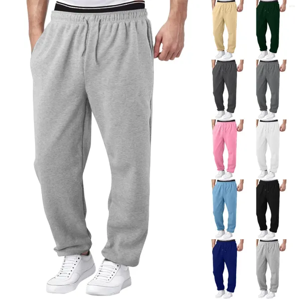 Pantalon ample avec cordon de serrage pour homme, taille élastique, course à pied, Fitness, couleur unie, pantalon de survêtement décontracté, polaire, avec poches