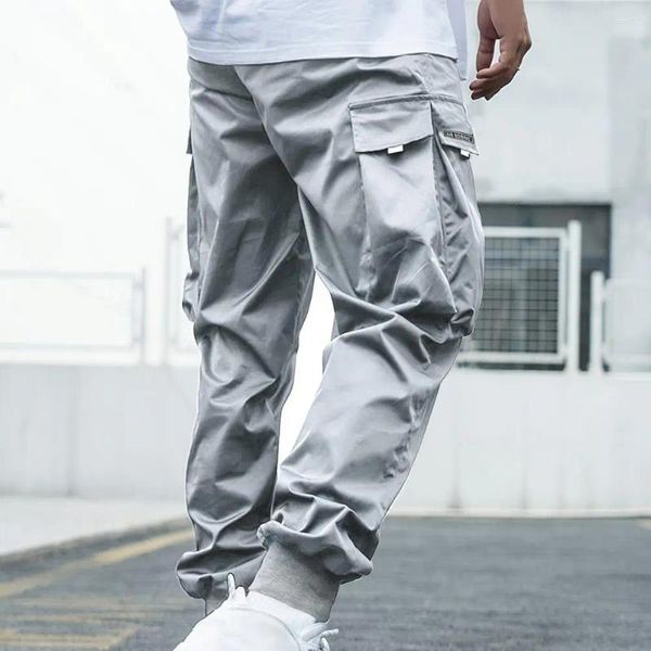 Pantalons pour hommes coupe ample hommes polyvalent Cargo élégant pantalon Streetwear avec taille élastique Multi poches tissu respirant