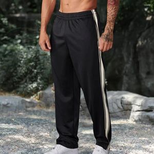 Pantalon pour hommes en vrac large jambe côté la jambe Stripe décontractée sport avec taille élastique pour gym confortable