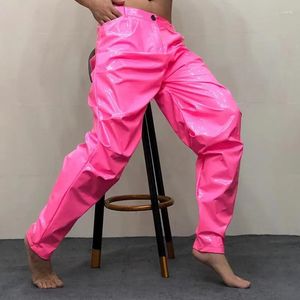 Pantalons pour hommes Pantalons plissés amples Cuir brillant Costumes de discothèque sexy Anti-lumineux PU Taille élastique Moto