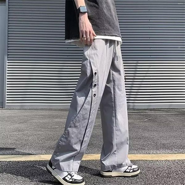 Pantalones de Hombre, pantalones deportivos transpirables casuales rectos sueltos con diseño de botones, pantalón múltiple con cordón, Ropa para Hombre