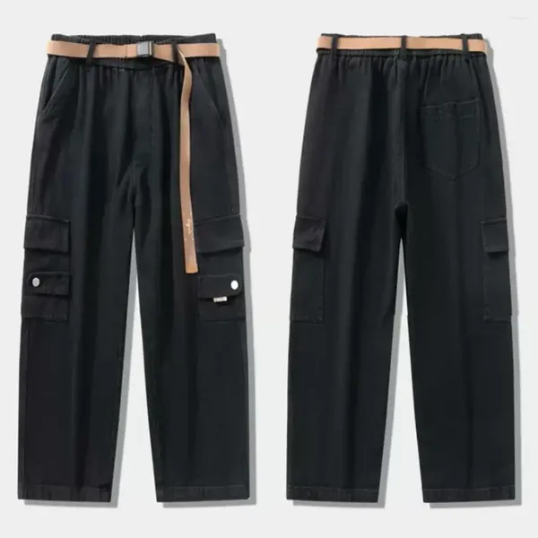 Pantalones de hombres pantalones sueltos Cargo vintage con cintura elástica múltiples bolsillos con decoración de correa suave transpirable para alto