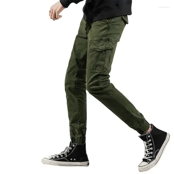 Pantalones para hombres LUKER CMSS Moda para hombre Casual Ejército Verde Bolsillos laterales Longitud del tobillo Joggers 2024 Primavera Verano Pantalones masculinos G3581