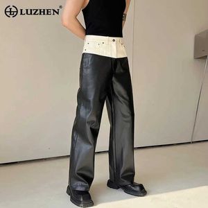 Herenbroek Luzhen 2024 Mode Kleurcombinatie Lederen broek Mens Niche Design Casual rechte mode Elegante losse broek 41B7DAL2405