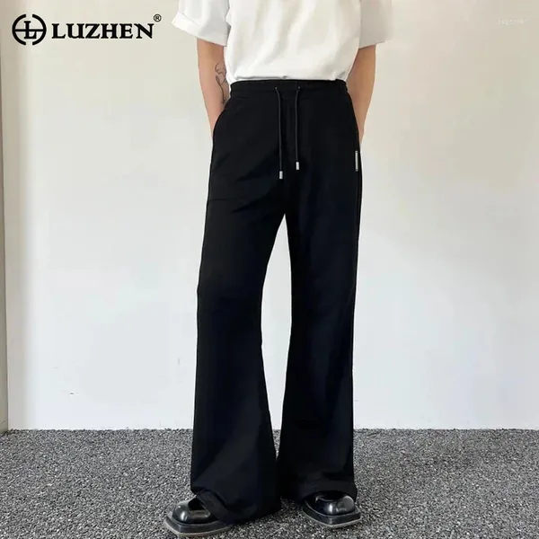 Pantalones para hombres Luzhen 2024 Fashion Elegant Slim Fit Bell-Bottoms pantalones Spring Trendy original Color sólido Traje informal LZ2705