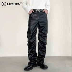 Pantalon masculin Luzhen High Street Pantalon pantalon en cuir pour hommes Fashion 2024 Nouveau droit à trois personnes larges LEG TRENDY Spring LZ3114L2405