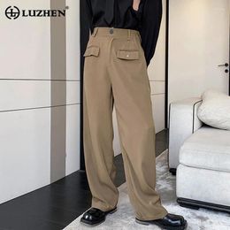 Pantalon masculin luzhen personnalité patchwork conception de costume droit d'origine couleur solide élégante pantalon de jambe large élégant lz3127