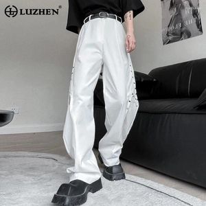 Pantalon masculin Luzhen Rivet Metal décorer le design d'épissage de couleur solide TRENDY Straitement 2024 Spring Fashion Street Men Trafant LZ3560
